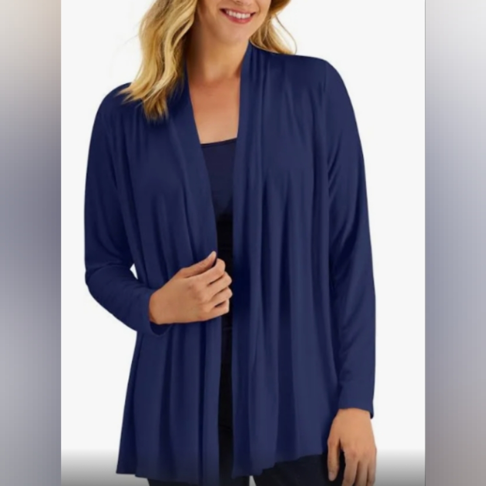 Karen Scott navy blue knit professional casual cardigan sweater Sz L